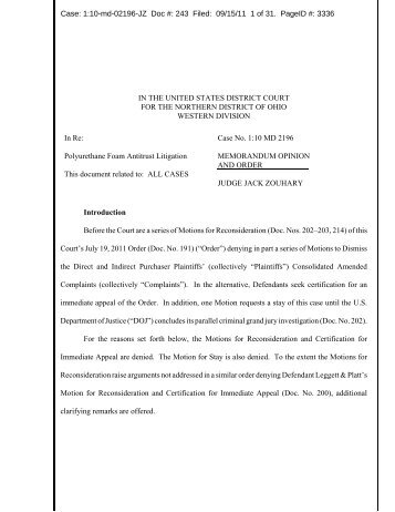 Memorandum Opinion and Order - Northern District of Ohio