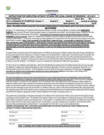 affidavit of bona fide legal change of residence - Ohio High School ...