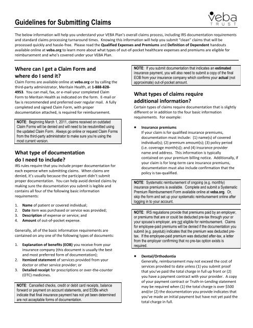 VEBA Guidelines For Submitting Claims