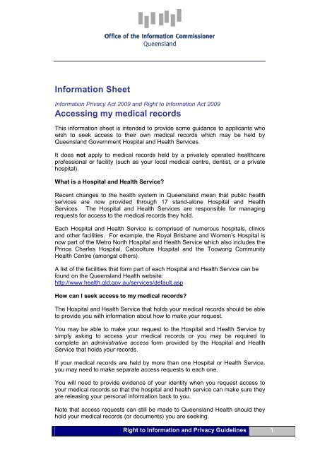 Information Sheet Accessing my medical records - Office of the ...