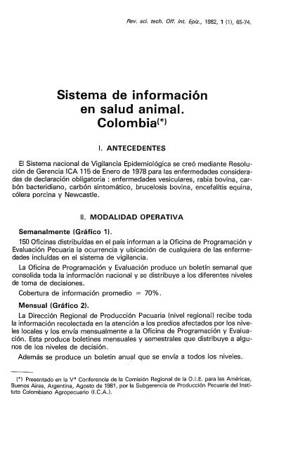 Sistema de informaciÃ³n en salud animal. Colombia(*) - OIE