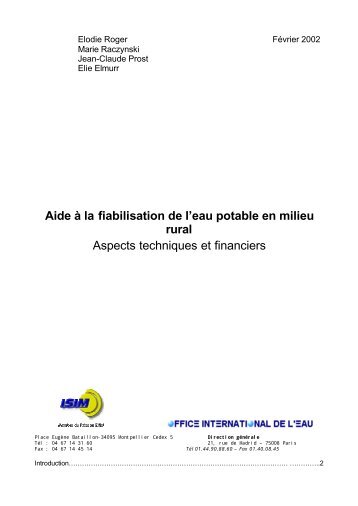 Aide Ã  la fiabilisation de l'eau potable en milieu rural Aspects ...