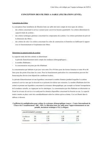 conception des filtres a sable - Office International de l'Eau