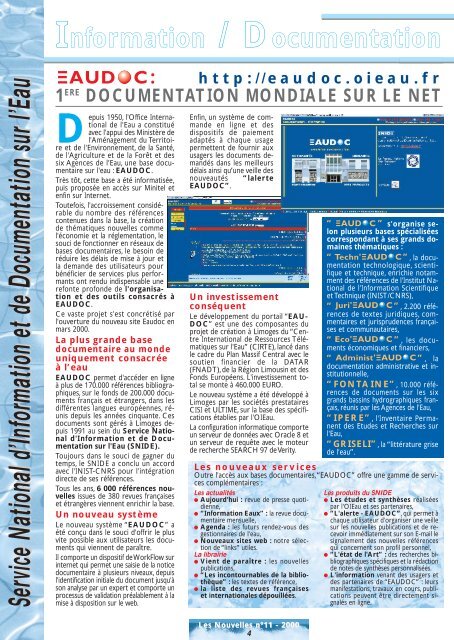 NÂ°11 - 2nd semestre 2000 - Office International de l'Eau