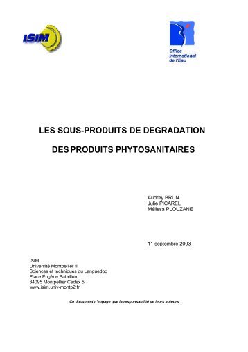 les sous-produits de degradation desproduits phytosanitaires