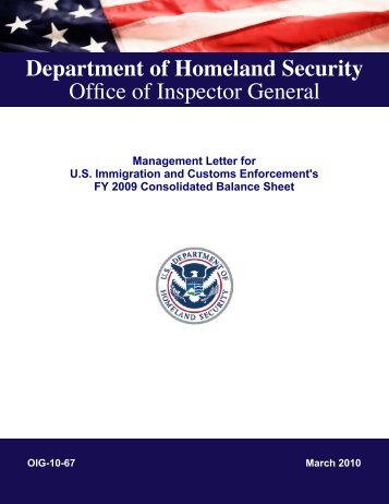 Management Letter for US Immigration and Customs Enforcement's ...
