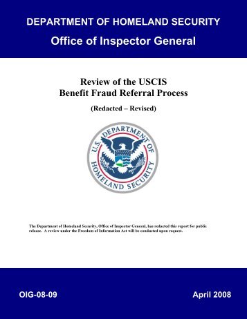 OIG-08-09 - Review of the USCIS Benefit Fraud Referral Process ...