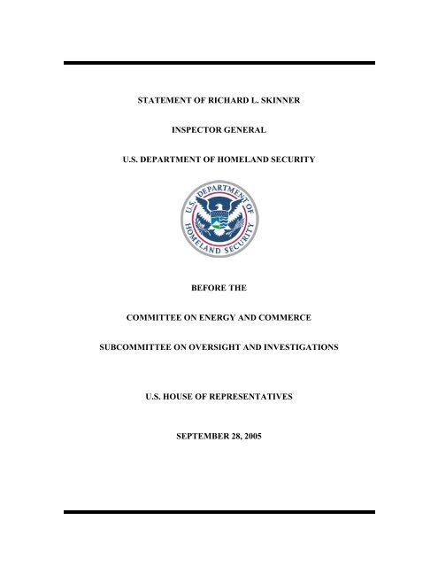 Statement of Richard L. Skinner, Inspector General, U.S. Department ...