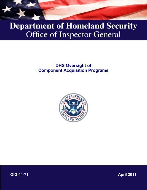 DHS Oversight of Component Acquisition Programs - Office of ...