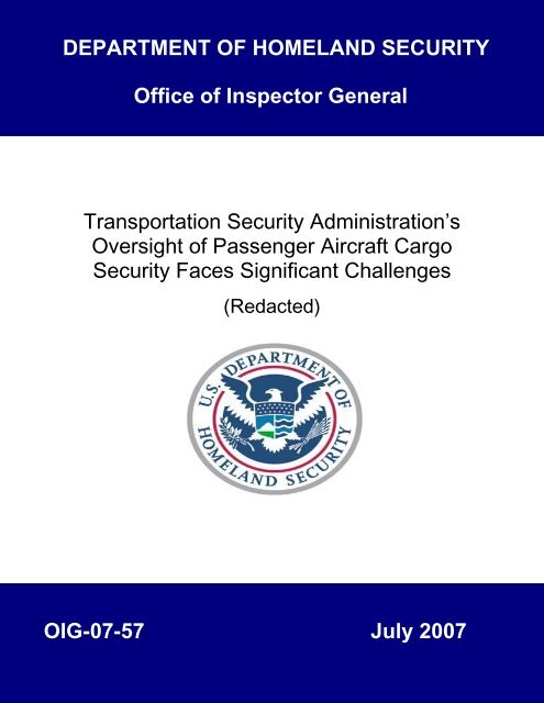 Transportation Security Administration's Oversight of Passenger ...