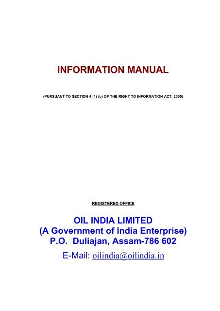 Information Manual - Oil India Limited