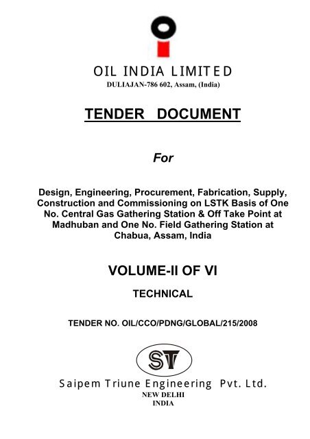 TENDER DOCUMENT Oil India Limited