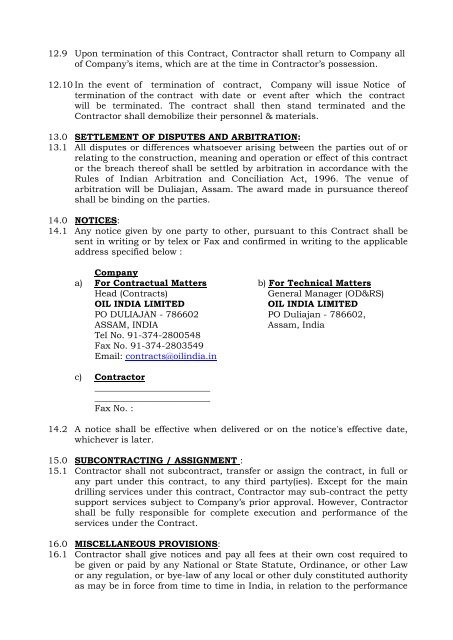 Tender Documents - Oil India Limited