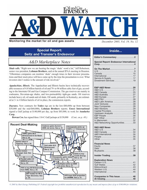 A&D Watch December 2005 - Oil and Gas Investor