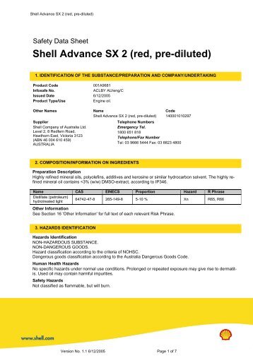 Shell Advance SX 2 (red, pre-diluted) - OilsandStuff