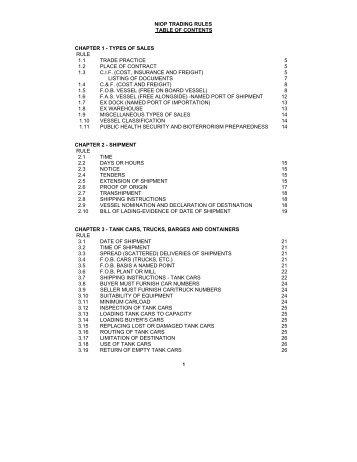NIOP TRADING RULES TABLE OF CONTENTS CHAPTER 1 ...