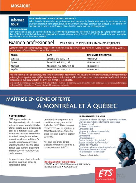 PLAN 2011-1 - Ordre des ingénieurs du Québec