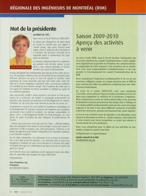 PLAN 2009-5 - Ordre des ingénieurs du Québec