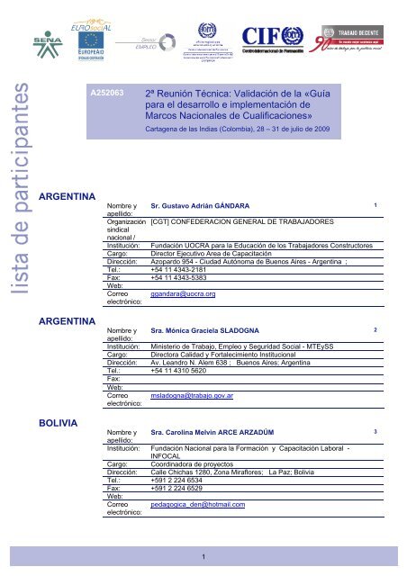 Lista de participantes - OIT/Cinterfor