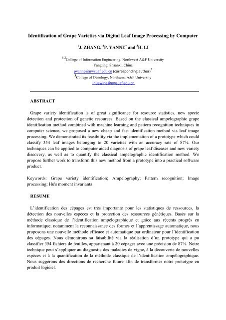 Identification of Grape Varieties via Digital Leaf Image ... - Oiv2010.ge