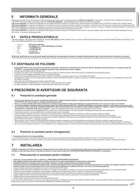 Manual instalare automatizare culisanta LIFE ACER