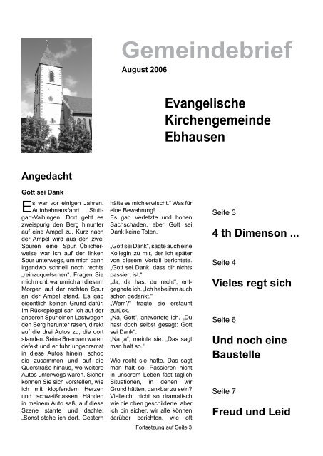 Gemeindebrief - Ebhausen Kirchengemeinde