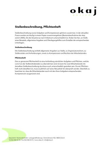 Stellenbeschreibung, Pflichtenheft - Okaj