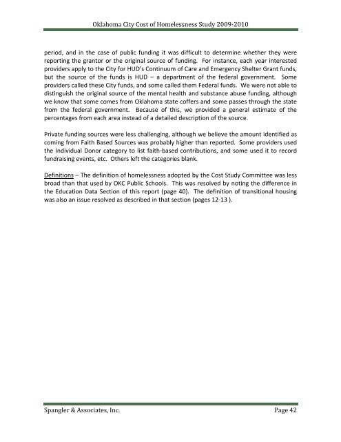The Cost of Homelessness in Oklahoma City April 1, 2009 to March ...