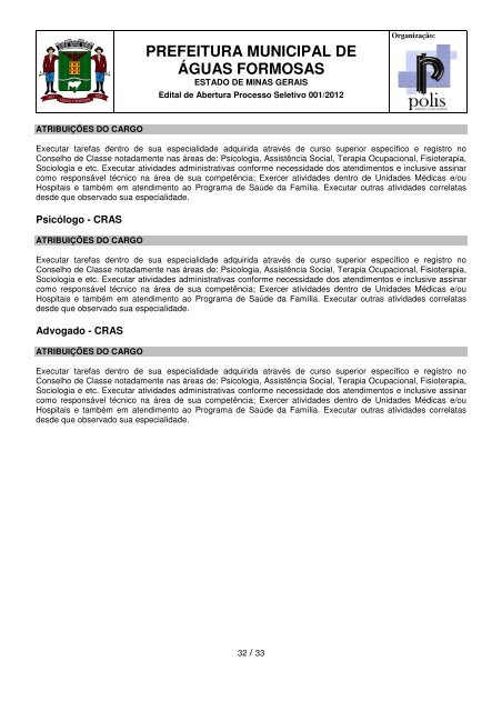 EDITAL Prefeitura de Ãguas Formosas - Concursos PÃºblicos