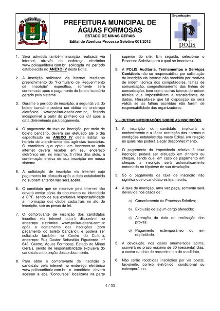 EDITAL Prefeitura de Ãguas Formosas - Concursos PÃºblicos