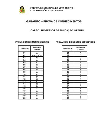 GABARITO â PROVA DE CONHECIMENTOS - Concursos PÃºblicos