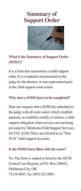 Guide to Summary of Support Order - Oklahoma Department of ...