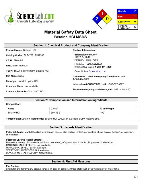 Betaine Hcl Msds Okeene Municipal Hospital