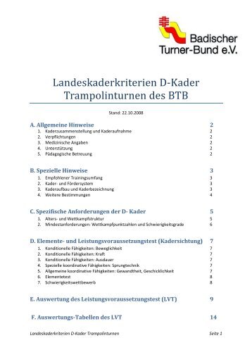 Landeskaderkriterien D-Kader Trampolin des BTB - Badischer ...