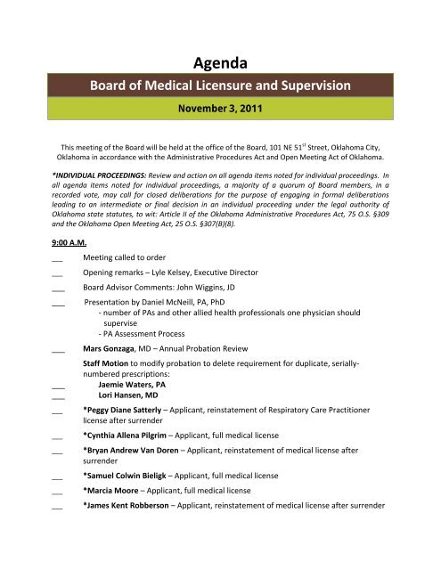 Oklahoma state board medical licensure