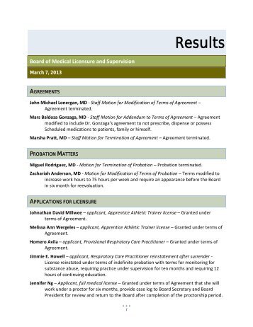 Results - Oklahoma Board of Medical Licensure and Supervision