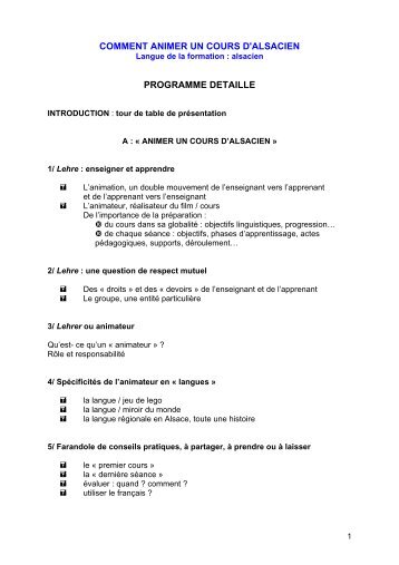 comment animer un cours d'alsacien programme detaille - OLCA