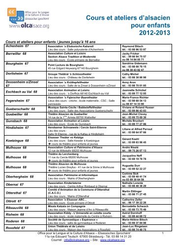 Cours et ateliers d'alsacien pour enfants 2012-2013 (PDF, 38 ... - Olca