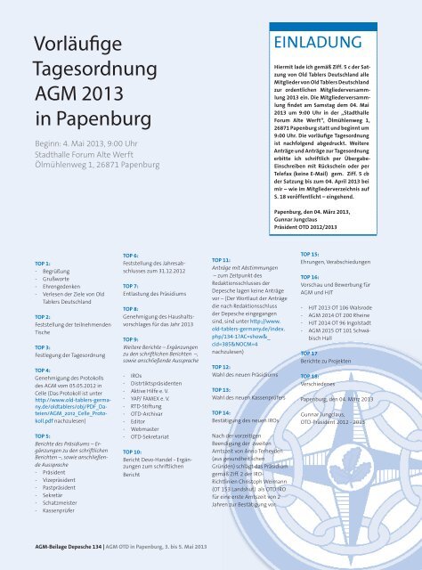 VorlÃ¤ufige Tagesordnung AGM 2013 in Papenburg - Old-Tablers ...