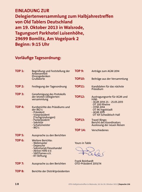 mit VORLÃ„UFiGER tAGESORDNUNG HALBJAHREStREFFEN