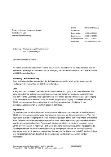 Aanbiedingsbrief en rapportage Krachtwijken ca. - Gemeente Arnhem