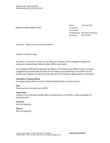 Reactie op advies Multicultureel Platform - Gemeente Arnhem