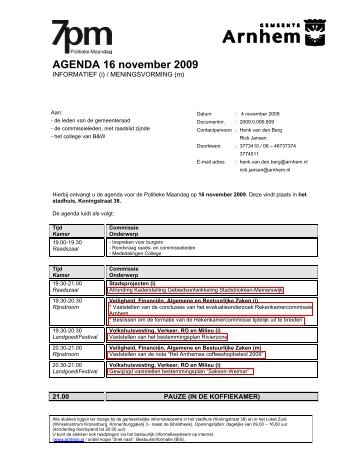 AGENDA 16 november 2009 - Gemeente Arnhem