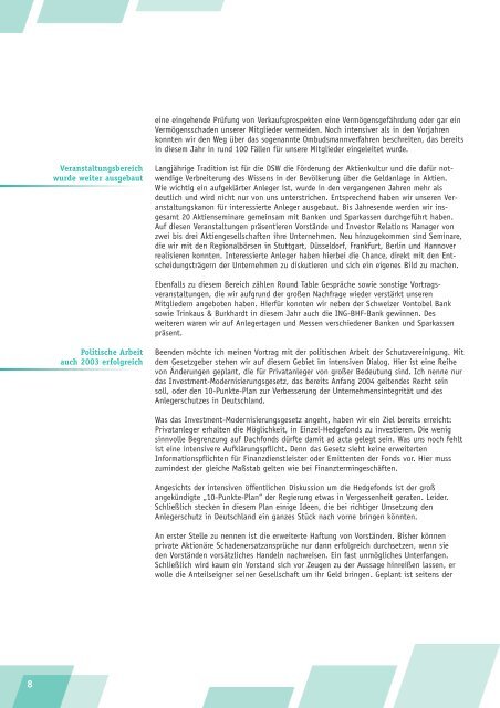 Anlegerschutz 2003 - DSW