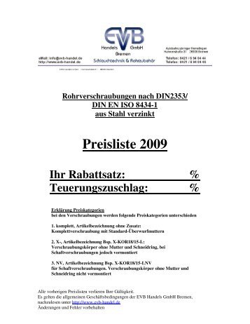 Preisliste 2009 - EVB Handels Gmbh