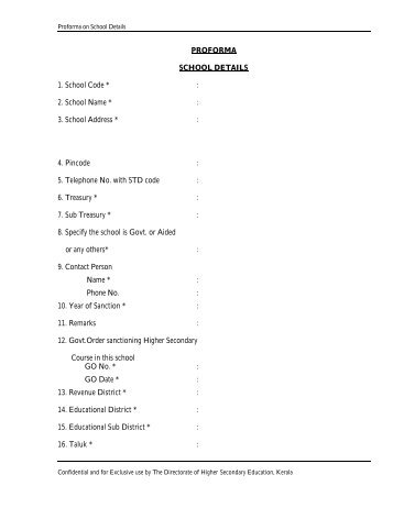 PROFORMA SCHOOL DETAILS 1. School Code ... - Old.kerala.gov.in