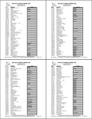 Old Candle Barn - Coleman Repair Parts Wholesale Order Form