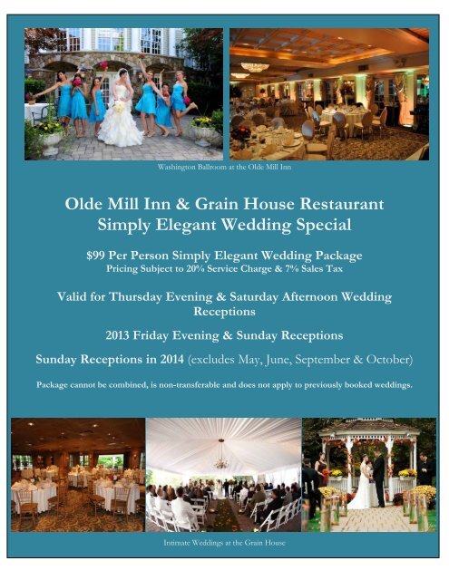 Olde Mill Inn Grain House Restaurant Simply Elegant Wedding
