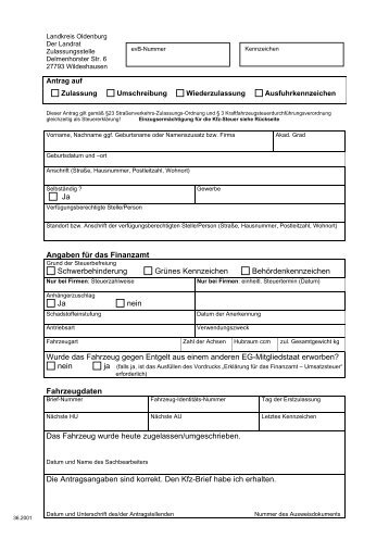 Antrag Auf Zulassung Kfz Ausfüllen Kraftfahrzeuges Magazine