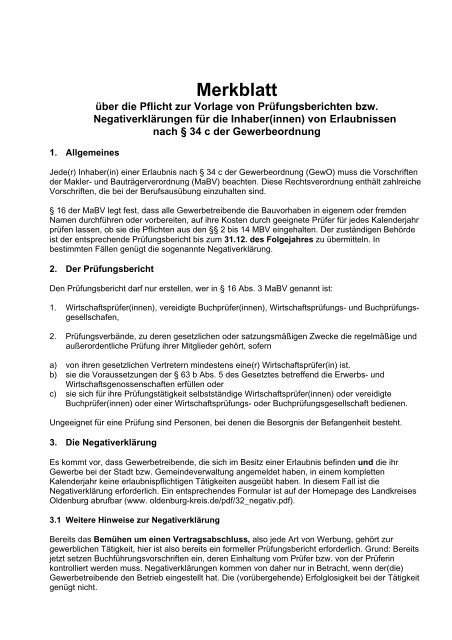 Merkblatt PflichtprÃ¼fungen gem. Â§ 16 MaBV - Landkreis Oldenburg